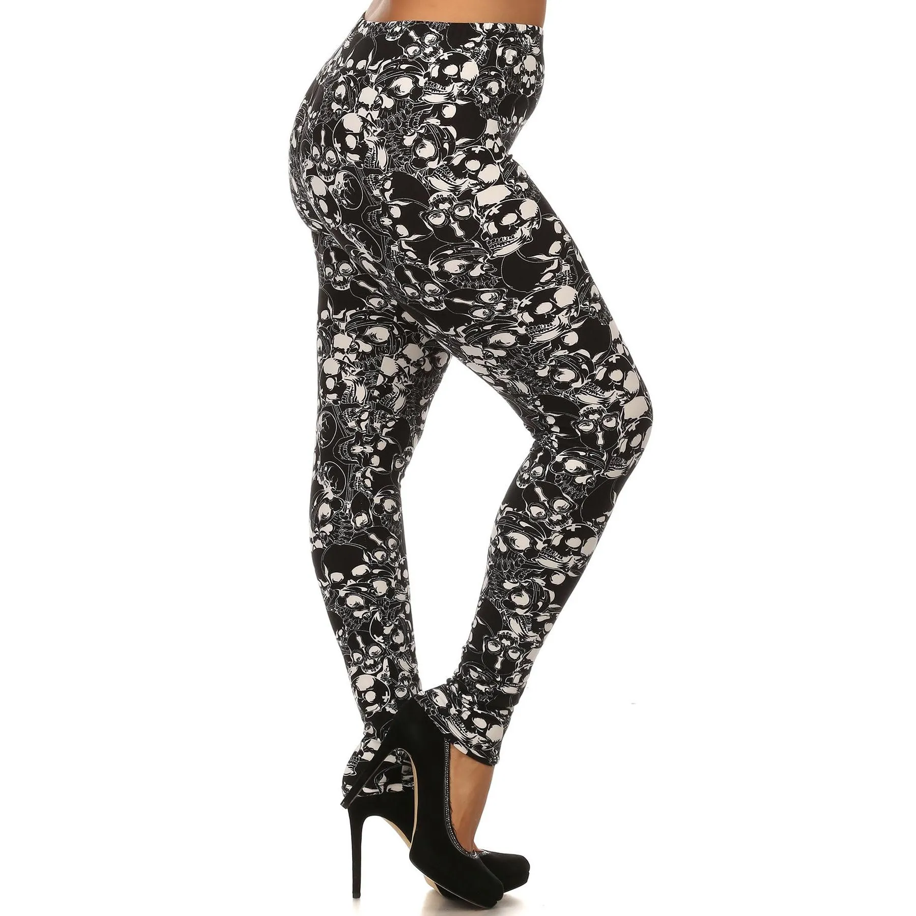Plus size skull pattern print full length leggings