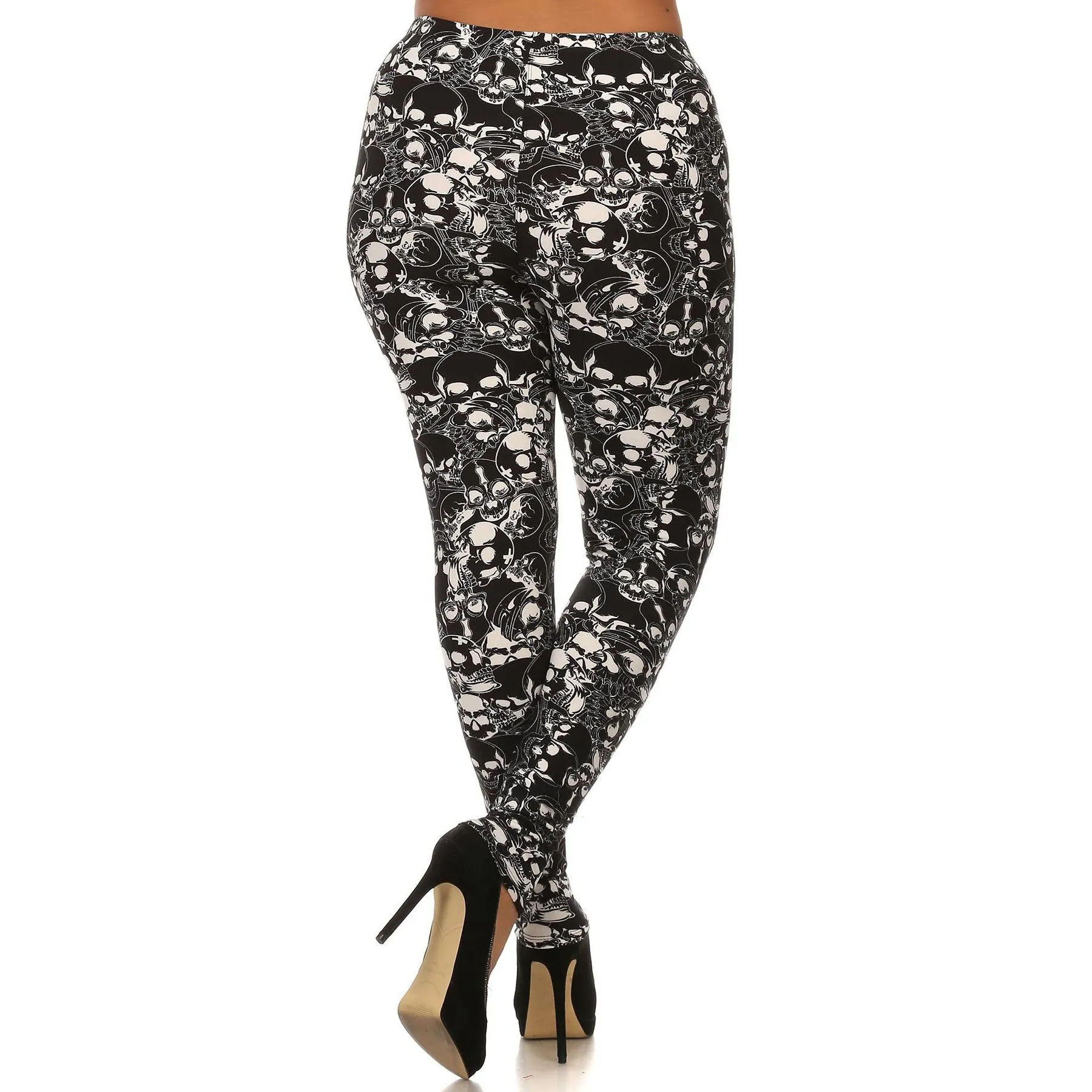 Plus size skull pattern print full length leggings