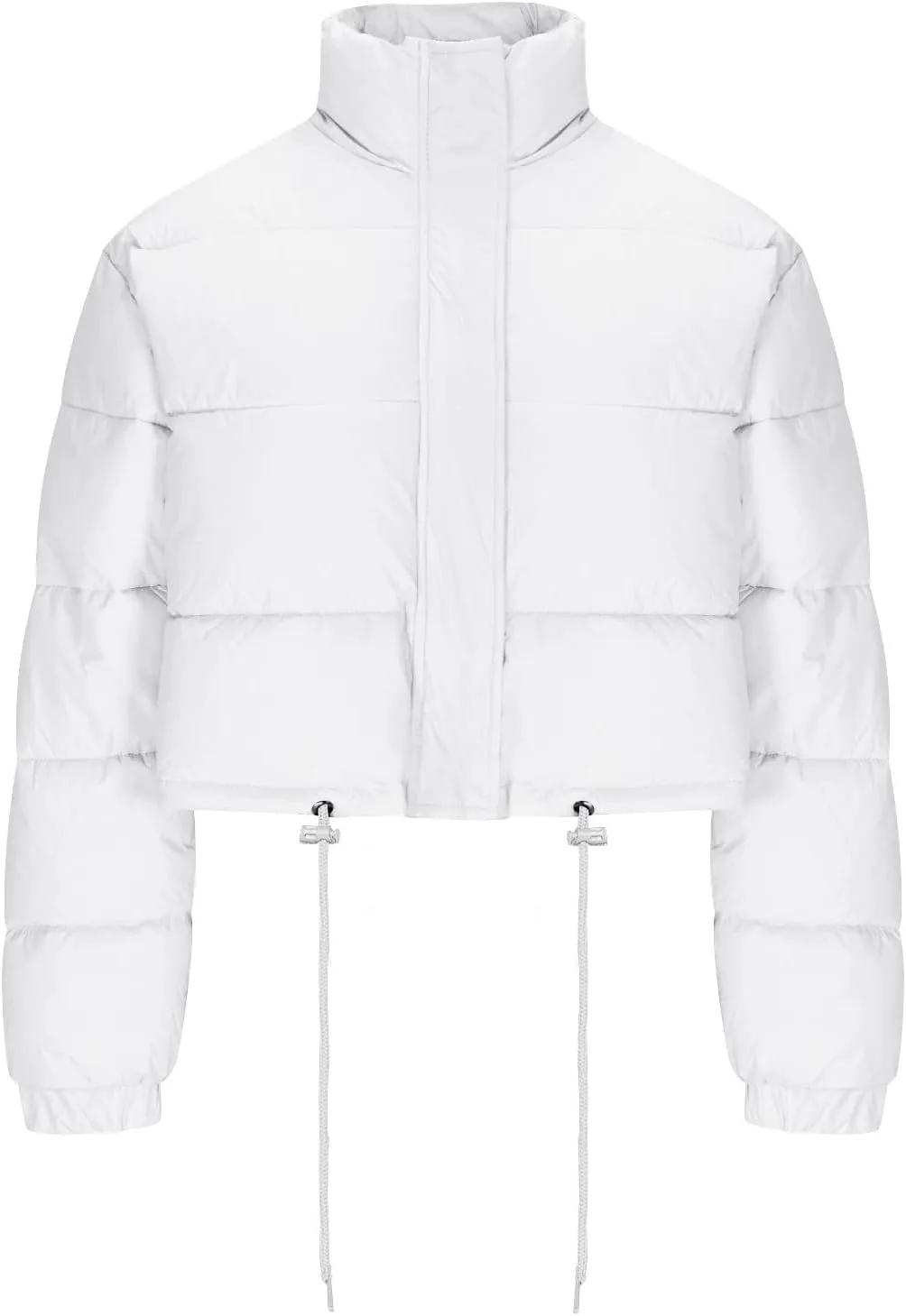 Puffer Coat Women Cropped Puffer Jacket Casual Quilted Baggy Long Sleeve Zip Down Jackets Stand Collar Outerwear