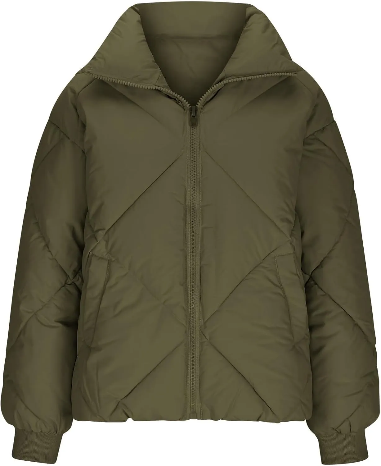 Puffer Jacket Womens Quilted Jacket Warm Comfy Zip Up Jacket Trendy Lapel Down Jacket Padded Outerwear Coats