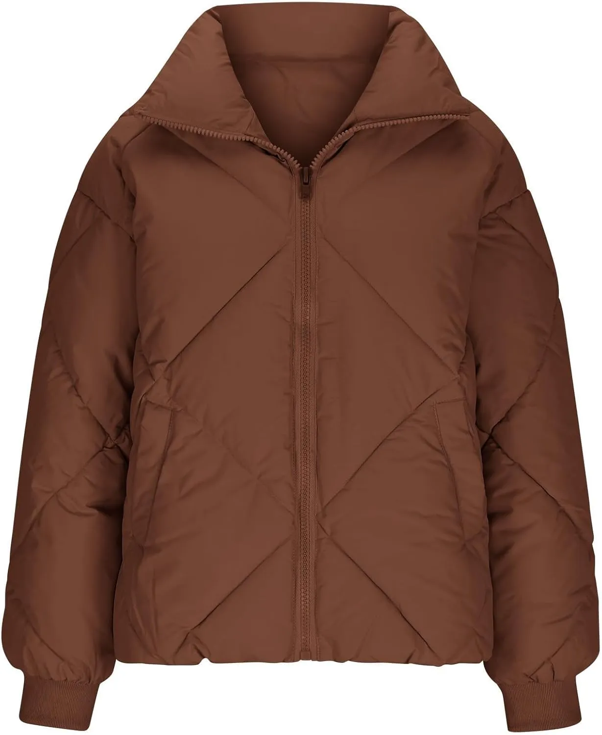 Puffer Jacket Womens Quilted Jacket Warm Comfy Zip Up Jacket Trendy Lapel Down Jacket Padded Outerwear Coats