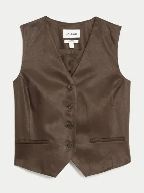 Pure linen single breasted waistcoat