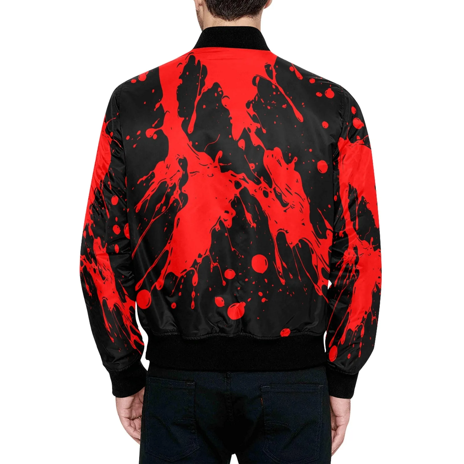 Red Paint Splash Quilted Bomber Jacket
