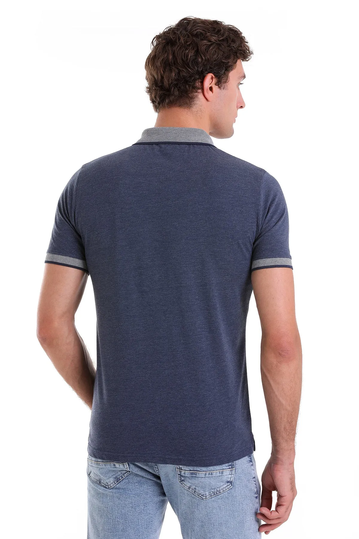 Regular Fit Cotton Blend Indigo Polo T-Shirt