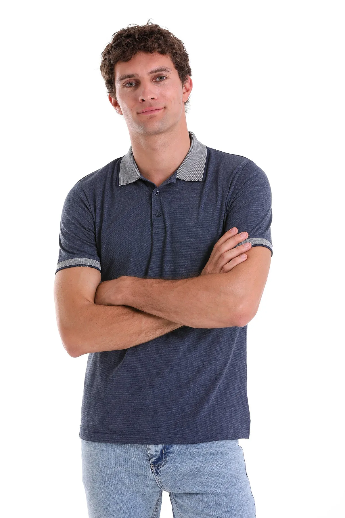 Regular Fit Cotton Blend Indigo Polo T-Shirt