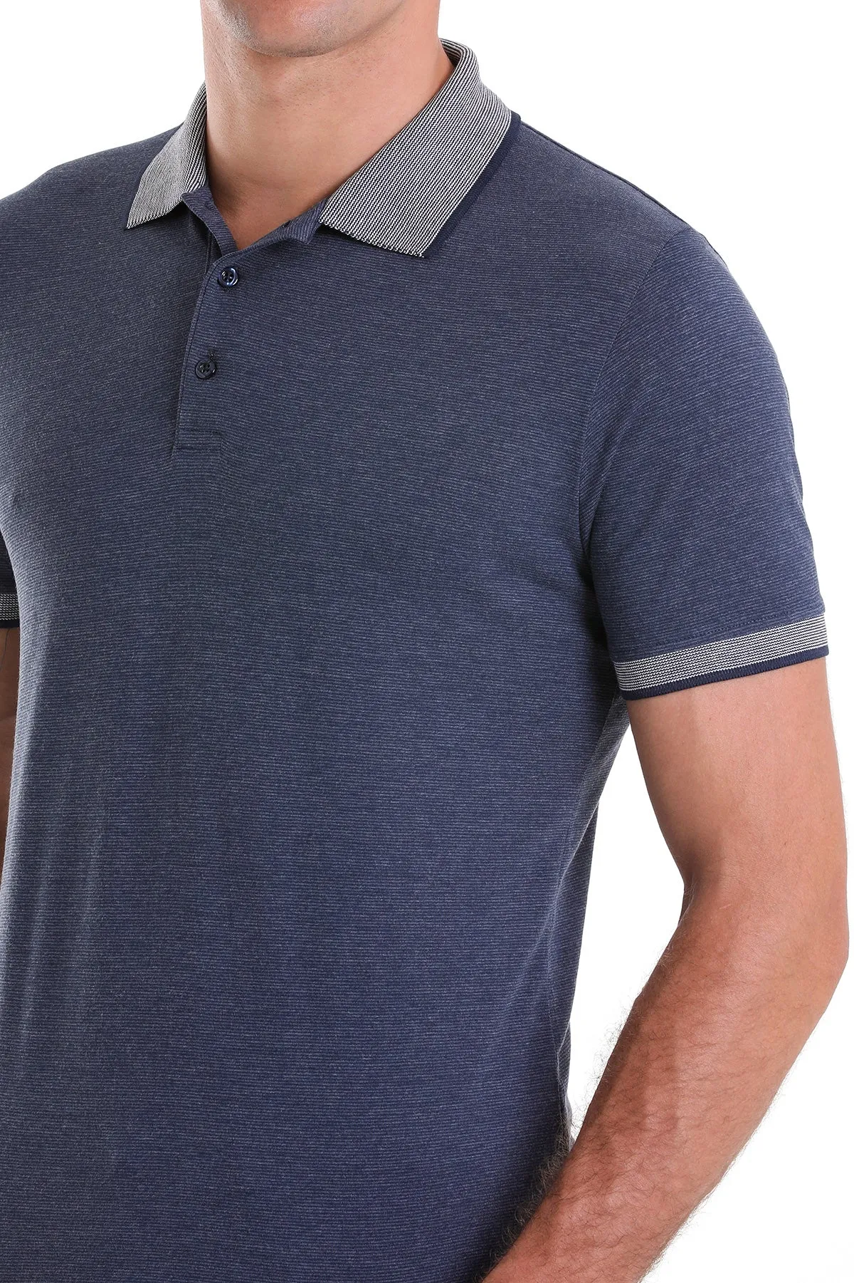 Regular Fit Cotton Blend Indigo Polo T-Shirt