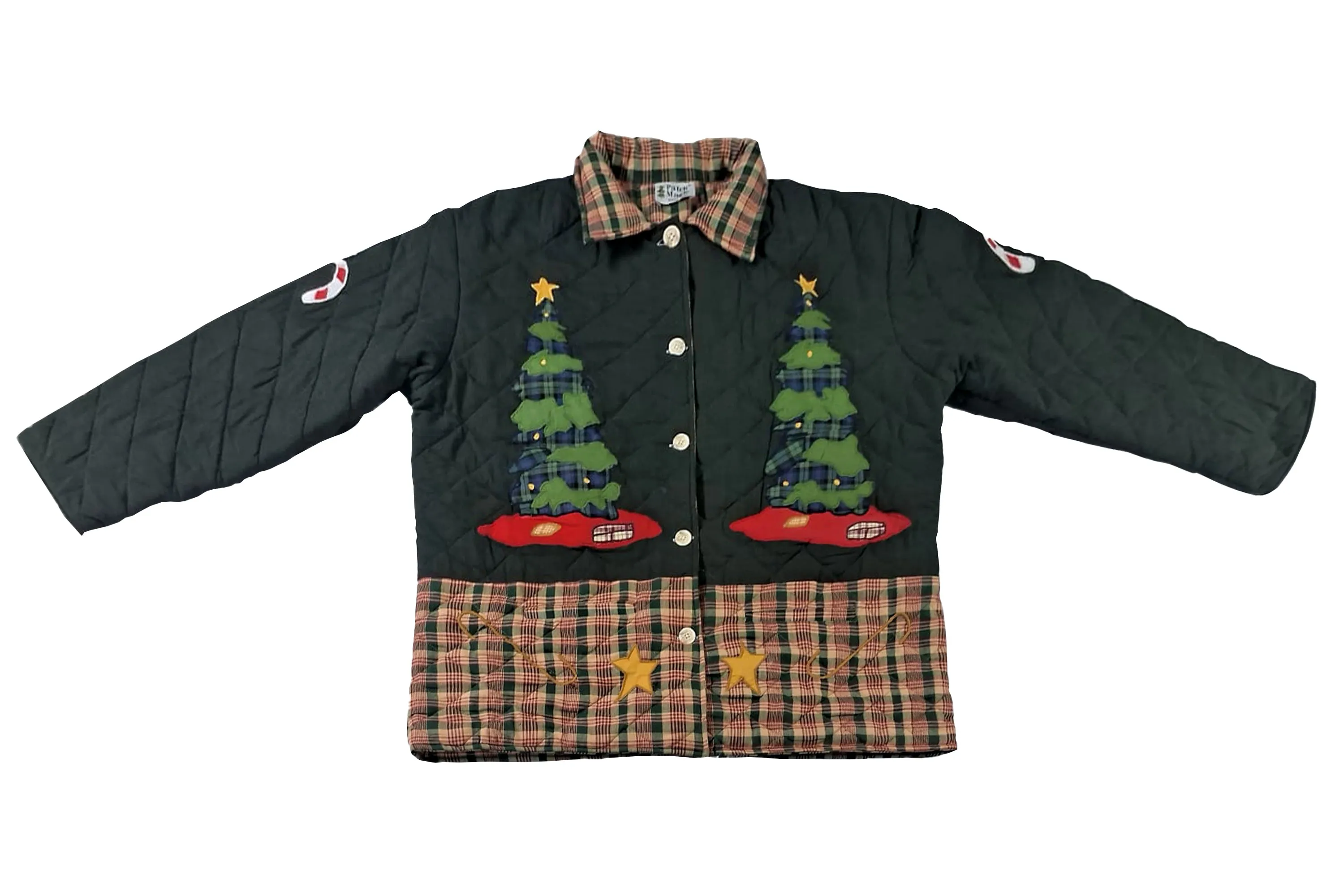 Reversible Quilted Cotton Jacket with Santa and Christmas Tree Design – Handmade, Organic Cotton Filling, Festive Holiday Wear – Available in 7 Sizes