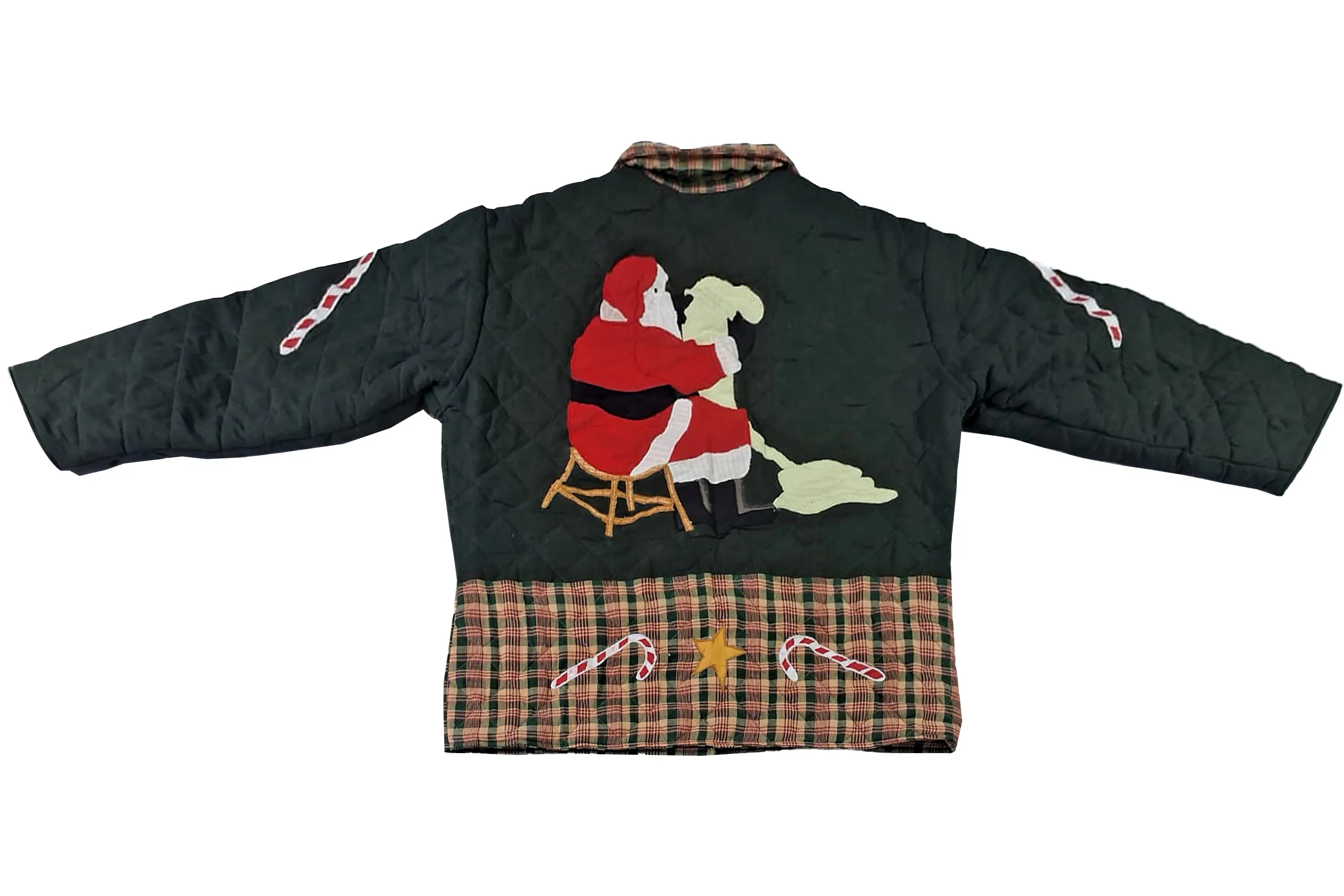 Reversible Quilted Cotton Jacket with Santa and Christmas Tree Design – Handmade, Organic Cotton Filling, Festive Holiday Wear – Available in 7 Sizes