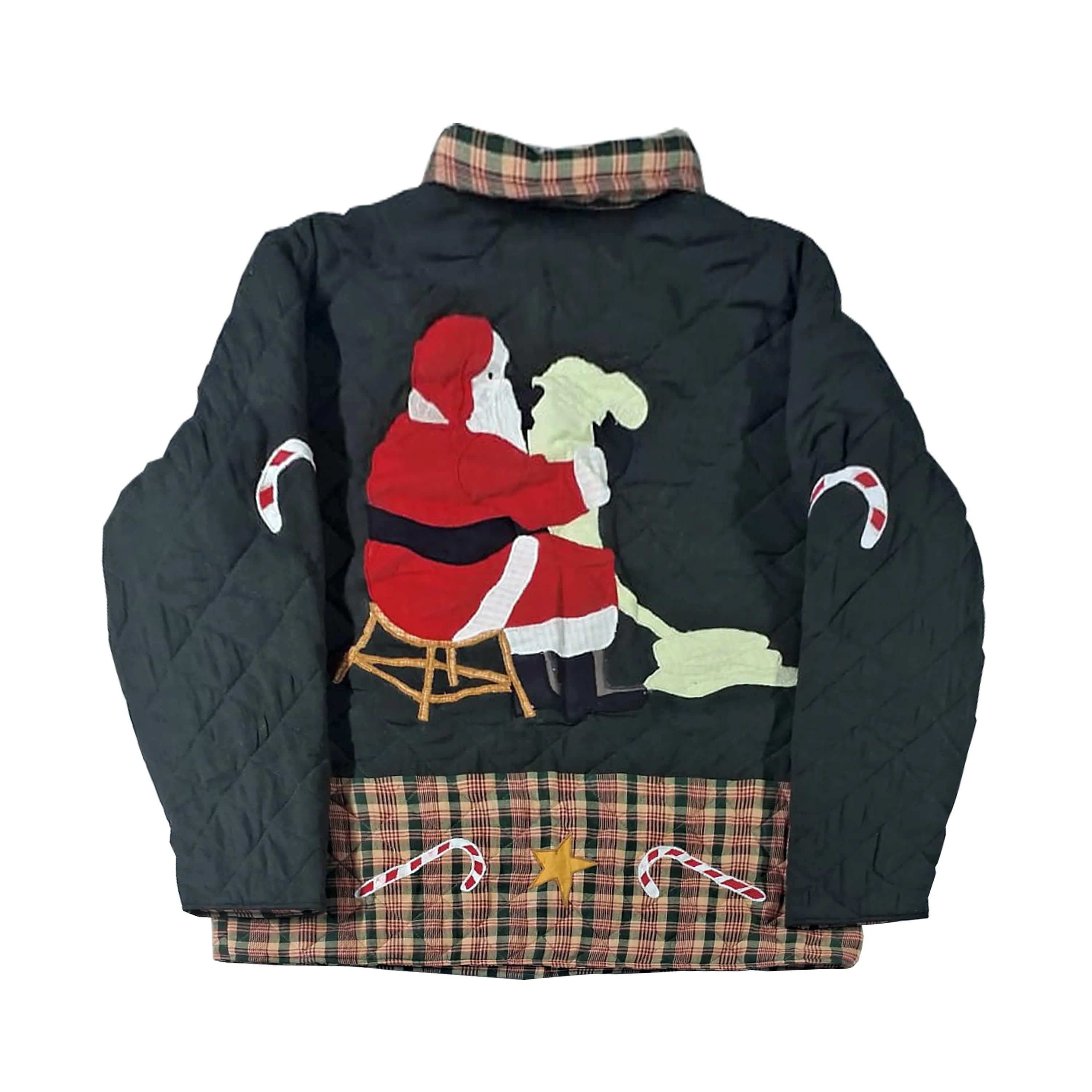 Reversible Quilted Cotton Jacket with Santa and Christmas Tree Design – Handmade, Organic Cotton Filling, Festive Holiday Wear – Available in 7 Sizes