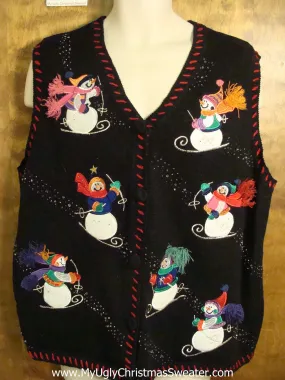 Skiing Snowmen Ugly Christmas Jumper Vest