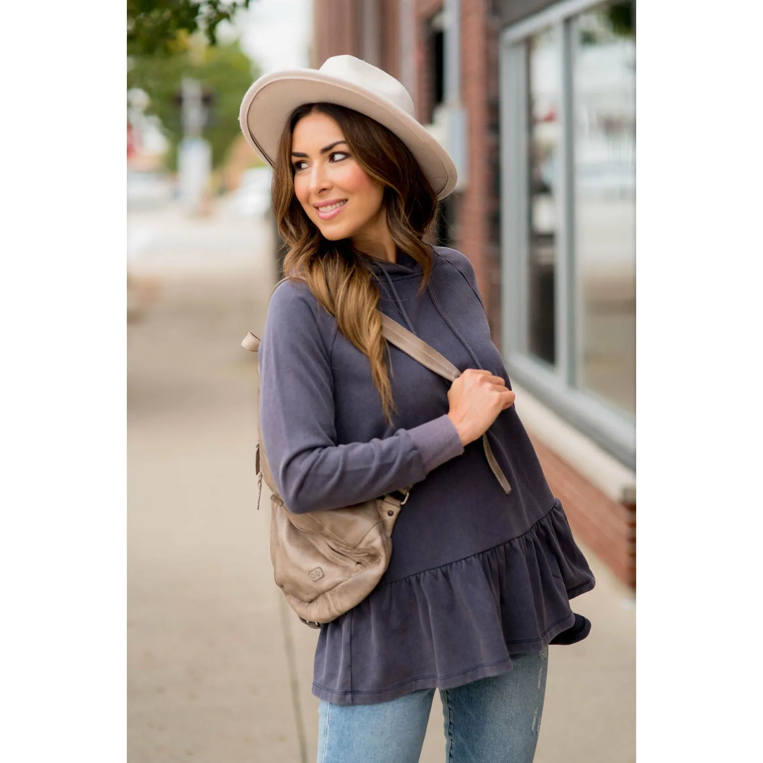 Vibrant Vintage Wash Micro Peplum Hoodie