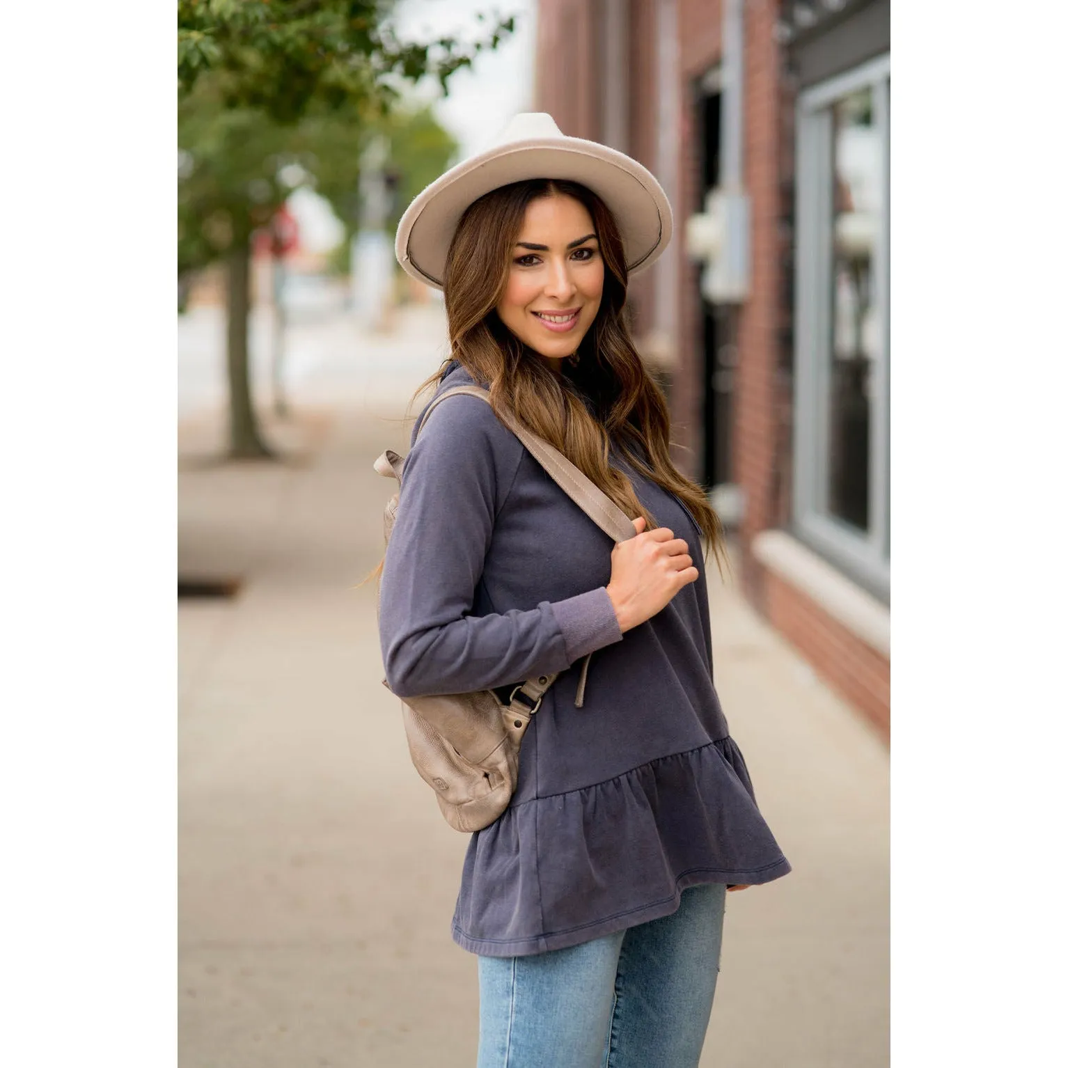 Vibrant Vintage Wash Micro Peplum Hoodie
