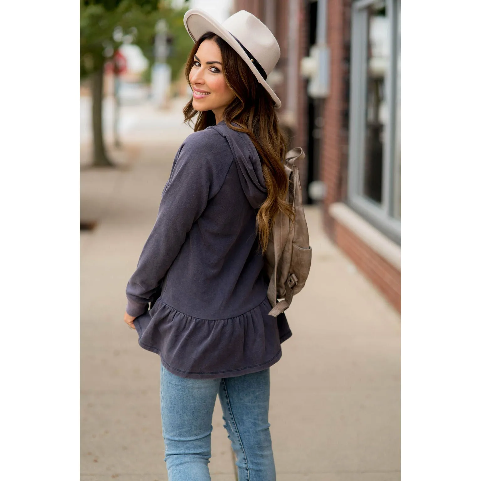 Vibrant Vintage Wash Micro Peplum Hoodie