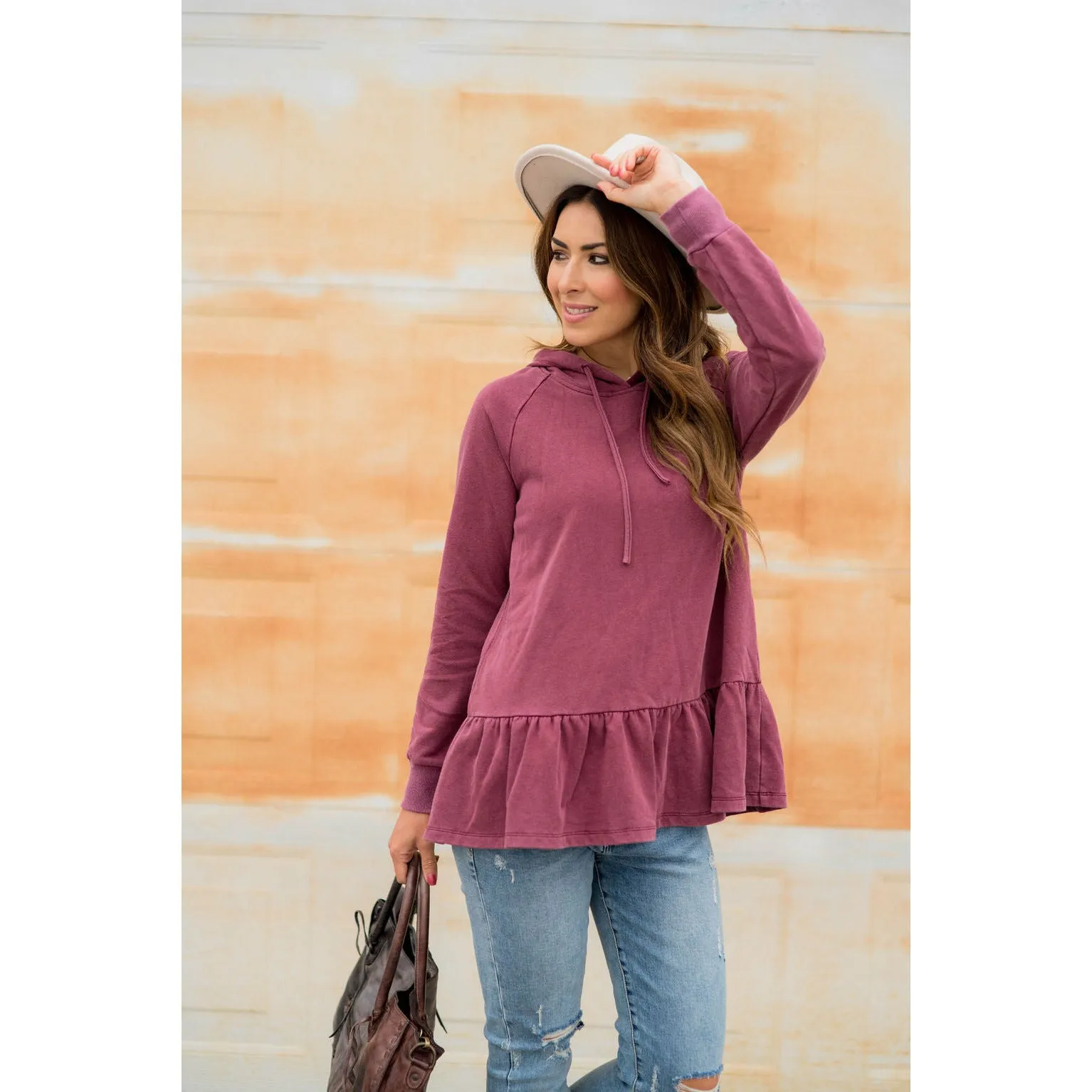 Vibrant Vintage Wash Micro Peplum Hoodie