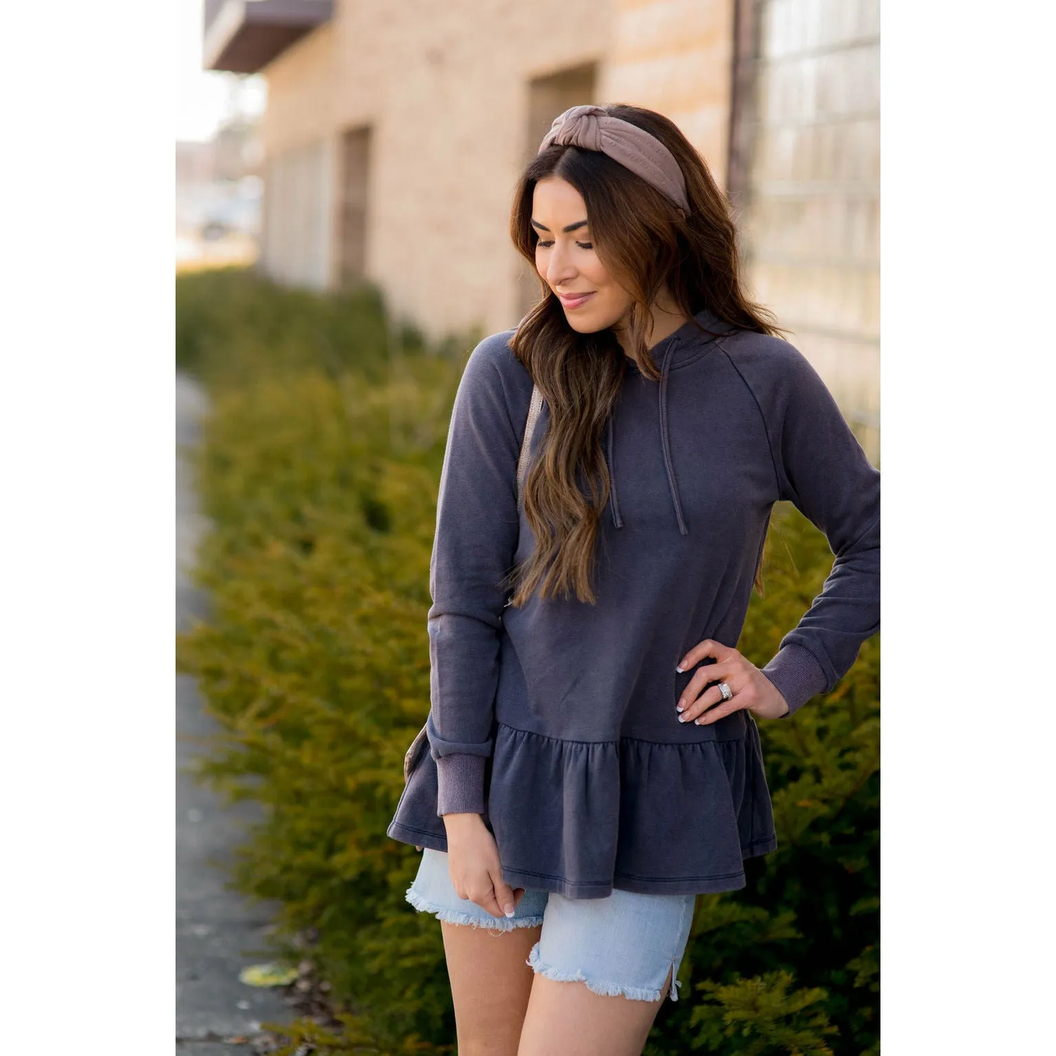 Vibrant Vintage Wash Micro Peplum Hoodie