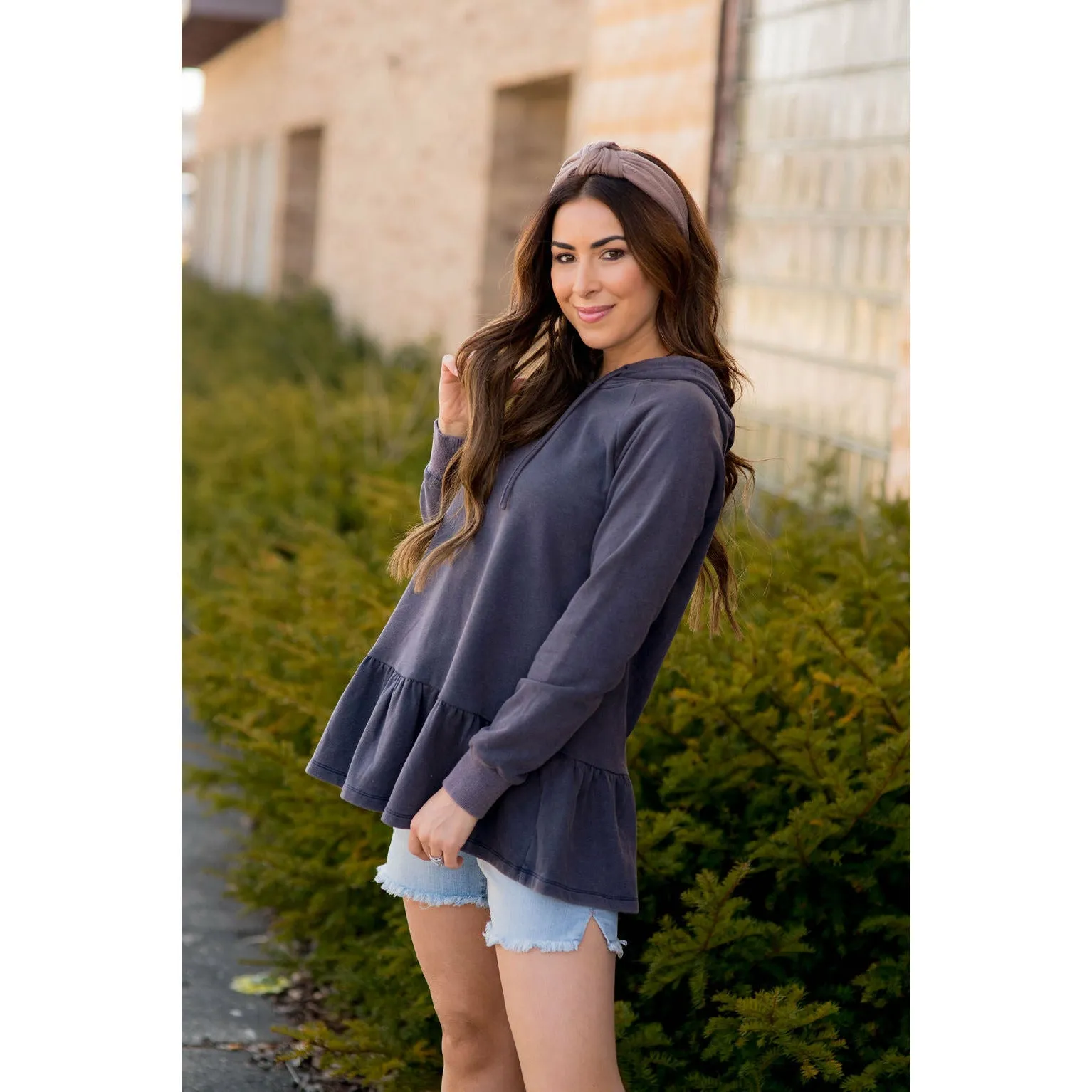 Vibrant Vintage Wash Micro Peplum Hoodie