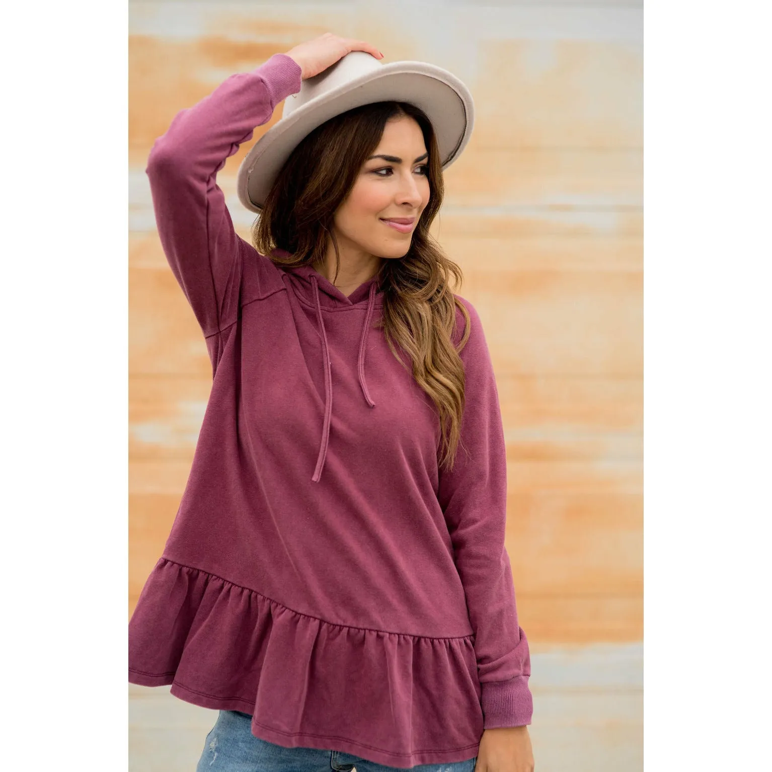 Vibrant Vintage Wash Micro Peplum Hoodie