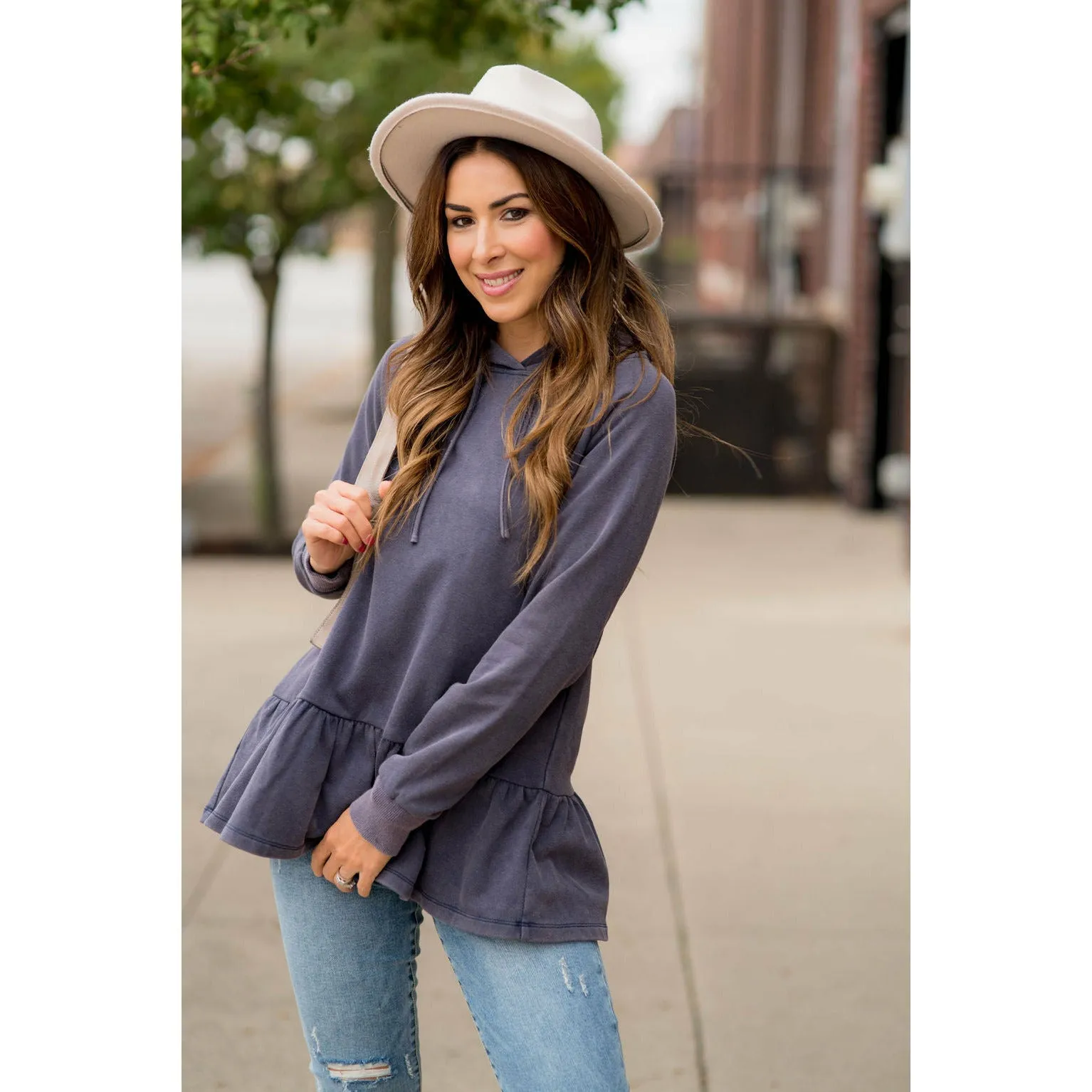 Vibrant Vintage Wash Micro Peplum Hoodie