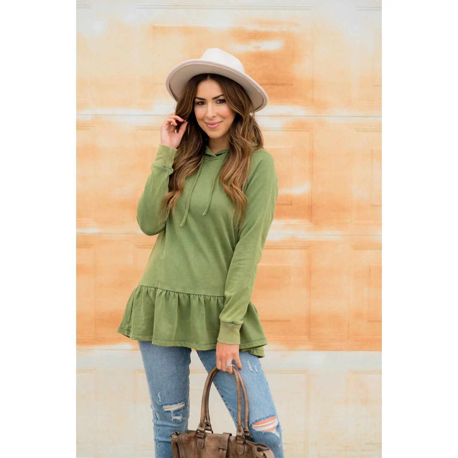 Vibrant Vintage Wash Micro Peplum Hoodie