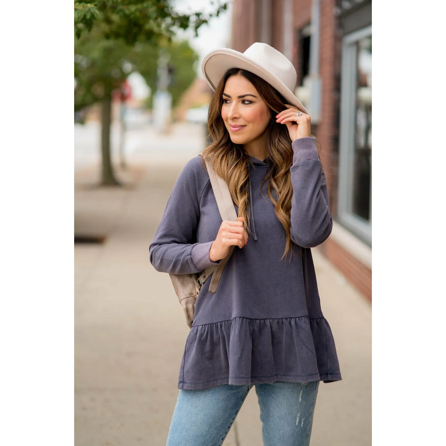 Vibrant Vintage Wash Micro Peplum Hoodie