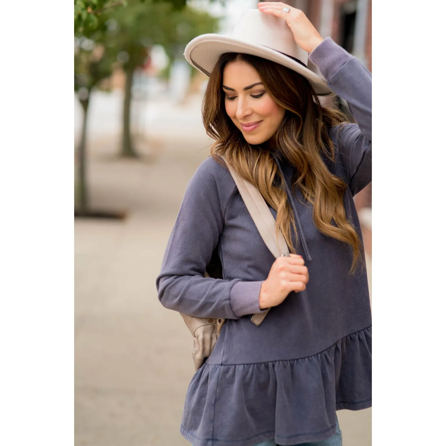 Vibrant Vintage Wash Micro Peplum Hoodie