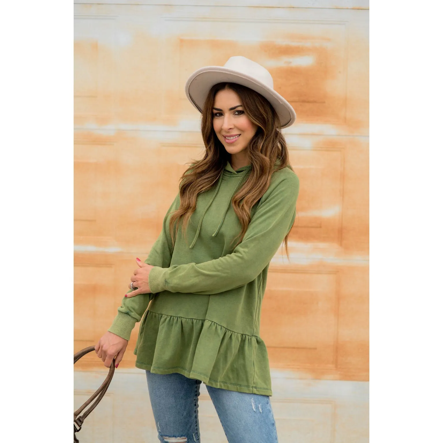 Vibrant Vintage Wash Micro Peplum Hoodie