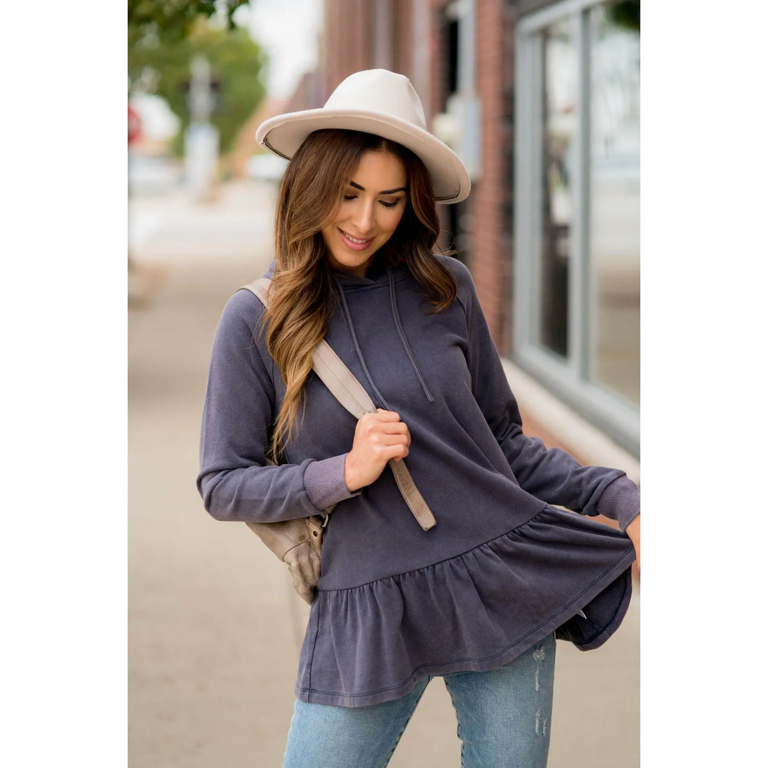 Vibrant Vintage Wash Micro Peplum Hoodie