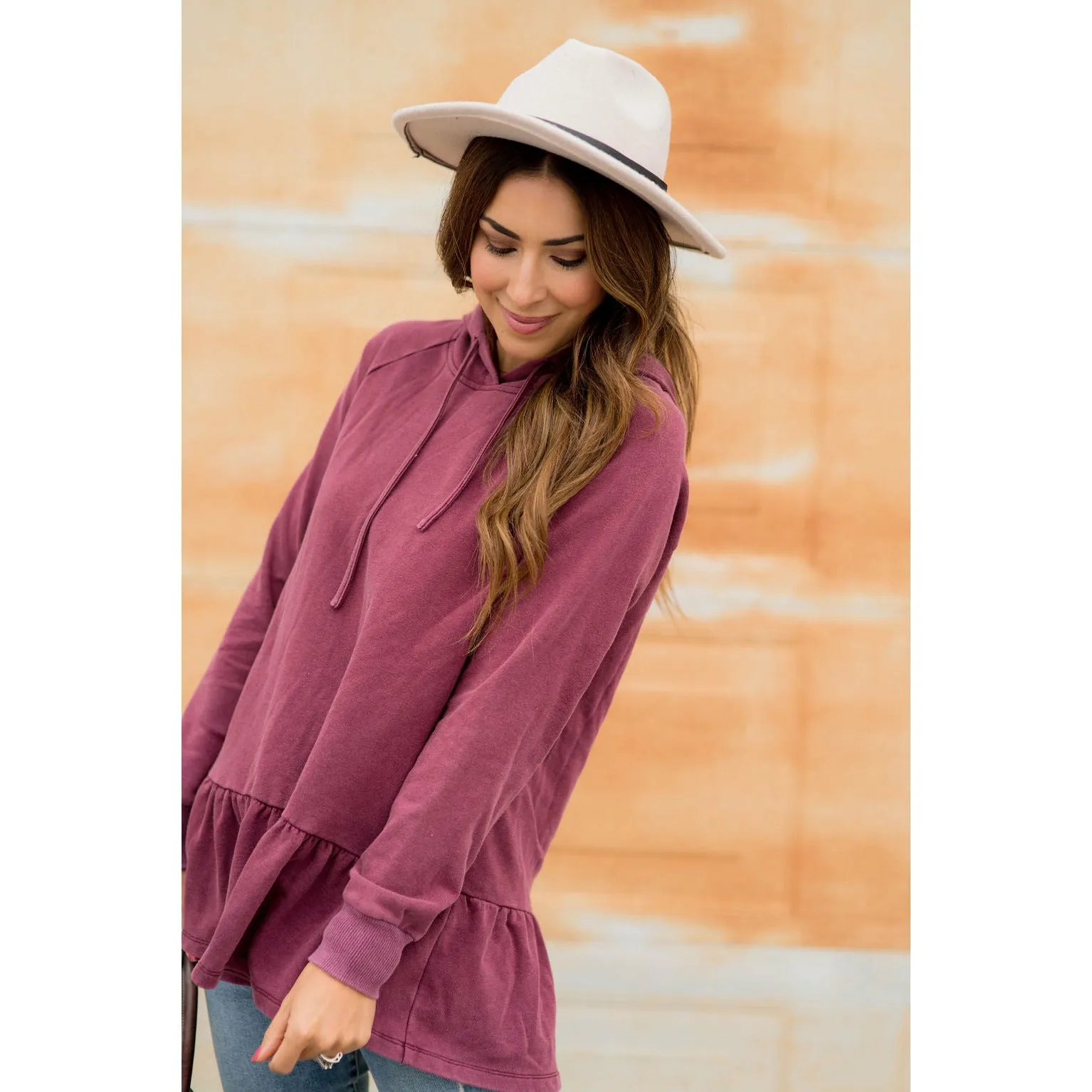 Vibrant Vintage Wash Micro Peplum Hoodie