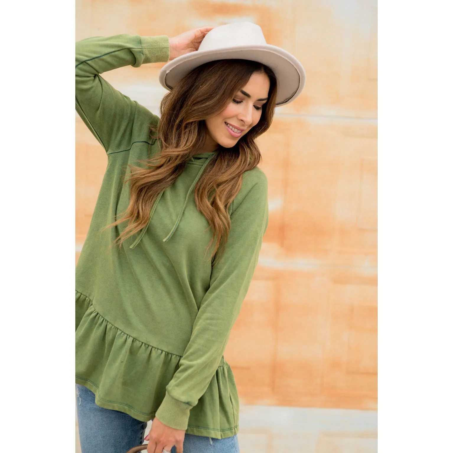 Vibrant Vintage Wash Micro Peplum Hoodie