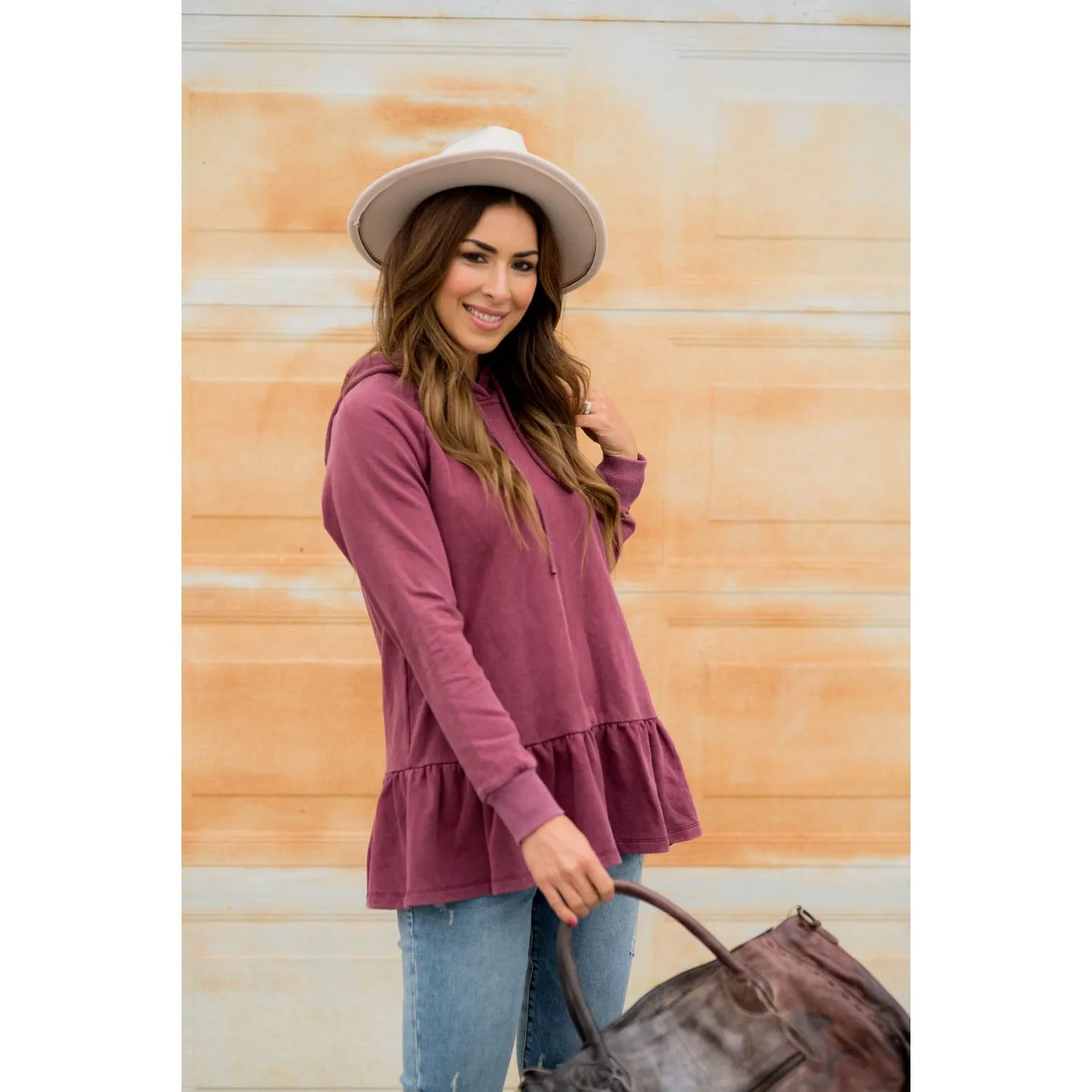 Vibrant Vintage Wash Micro Peplum Hoodie