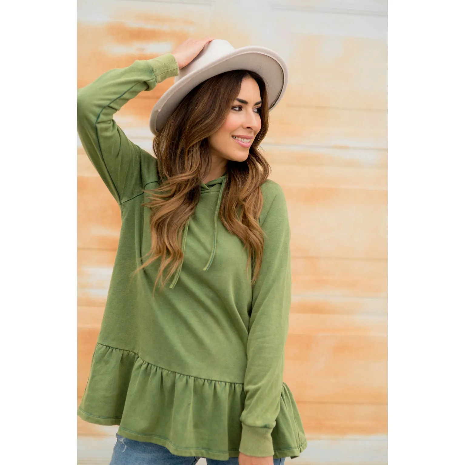 Vibrant Vintage Wash Micro Peplum Hoodie