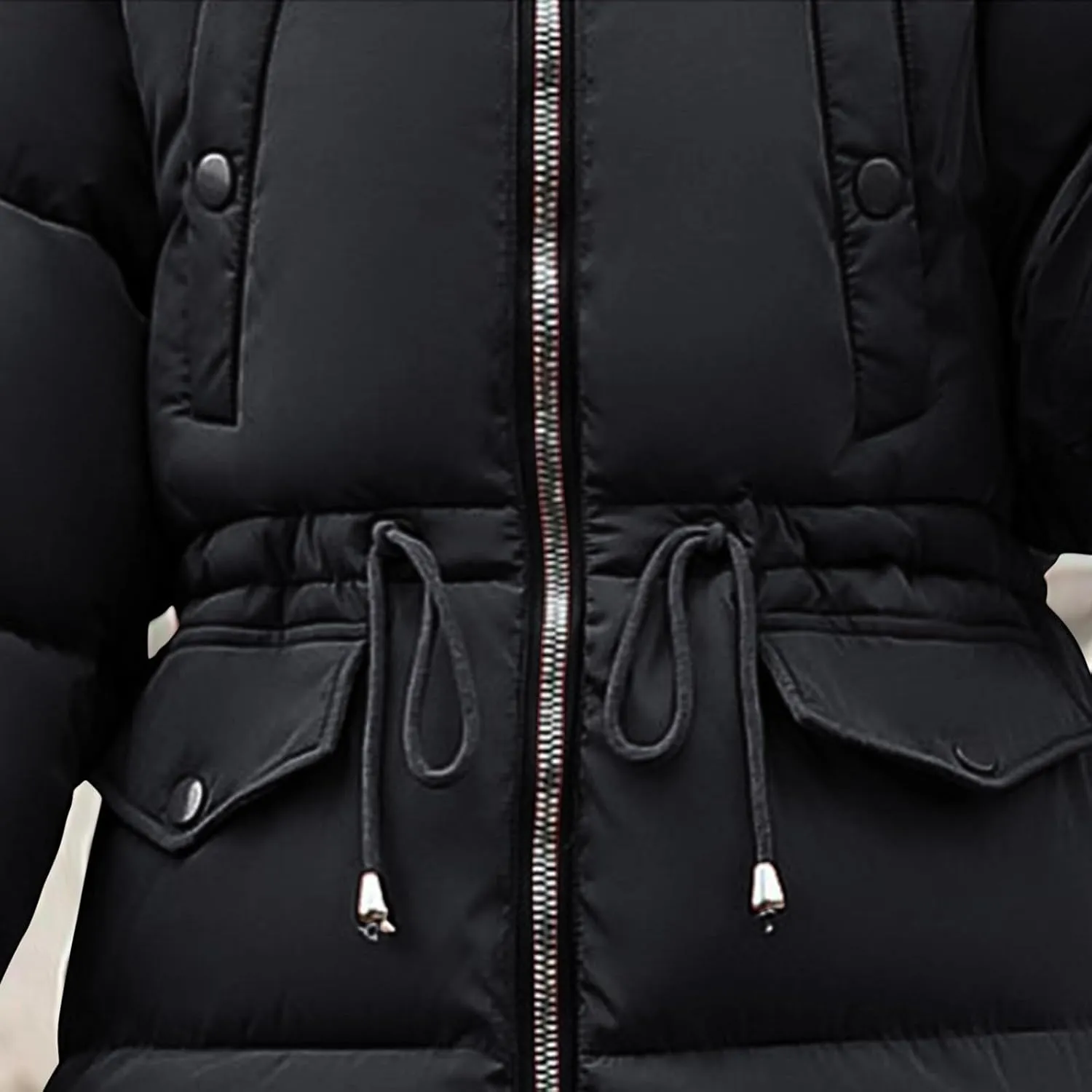 Winter Coats for Women with Faux Fur Hood Cotton Padded Down Jacket Mid Length Overcoat Warm Paraka Zipper Coat