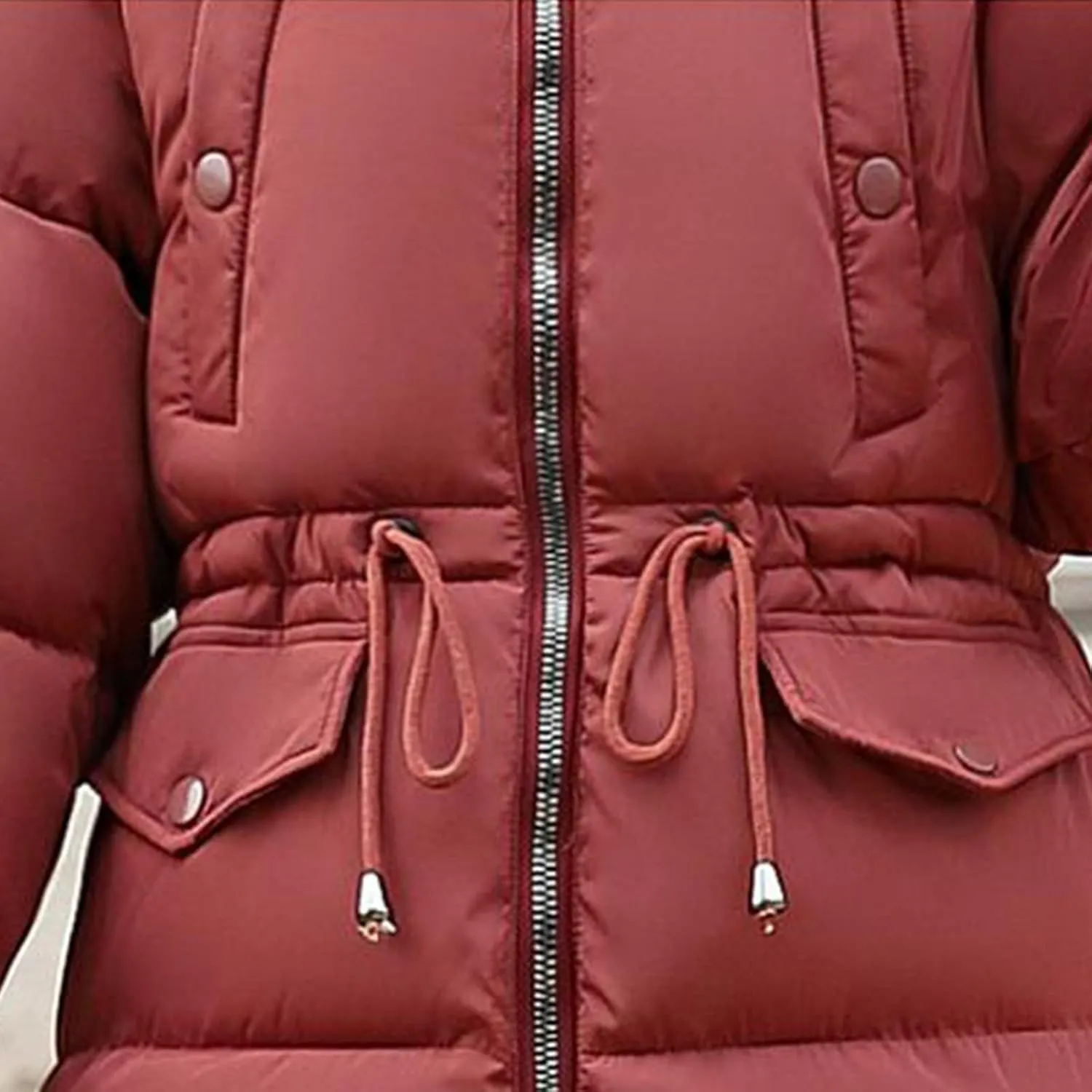 Winter Coats for Women with Faux Fur Hood Cotton Padded Down Jacket Mid Length Overcoat Warm Paraka Zipper Coat
