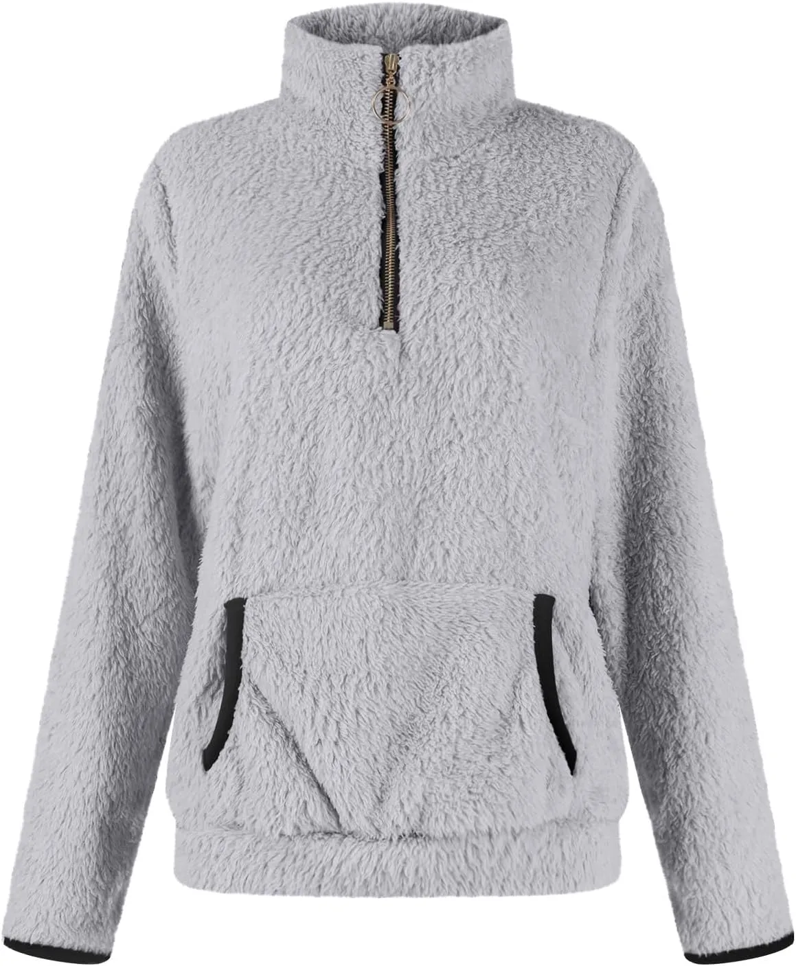 Women Sherpa Fleece Pullover Quarter Zip Long Sleeve Fluffy Soft Sweaters Jacket Plus Size Winter Coats with Pockets