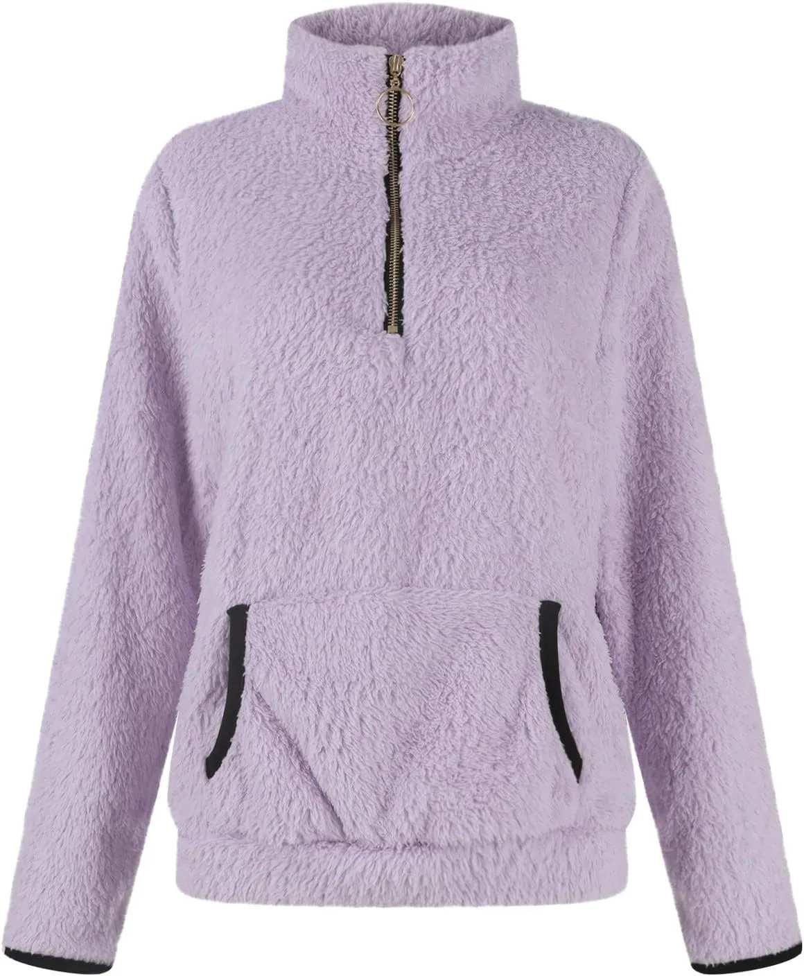 Women Sherpa Fleece Pullover Quarter Zip Long Sleeve Fluffy Soft Sweaters Jacket Plus Size Winter Coats with Pockets
