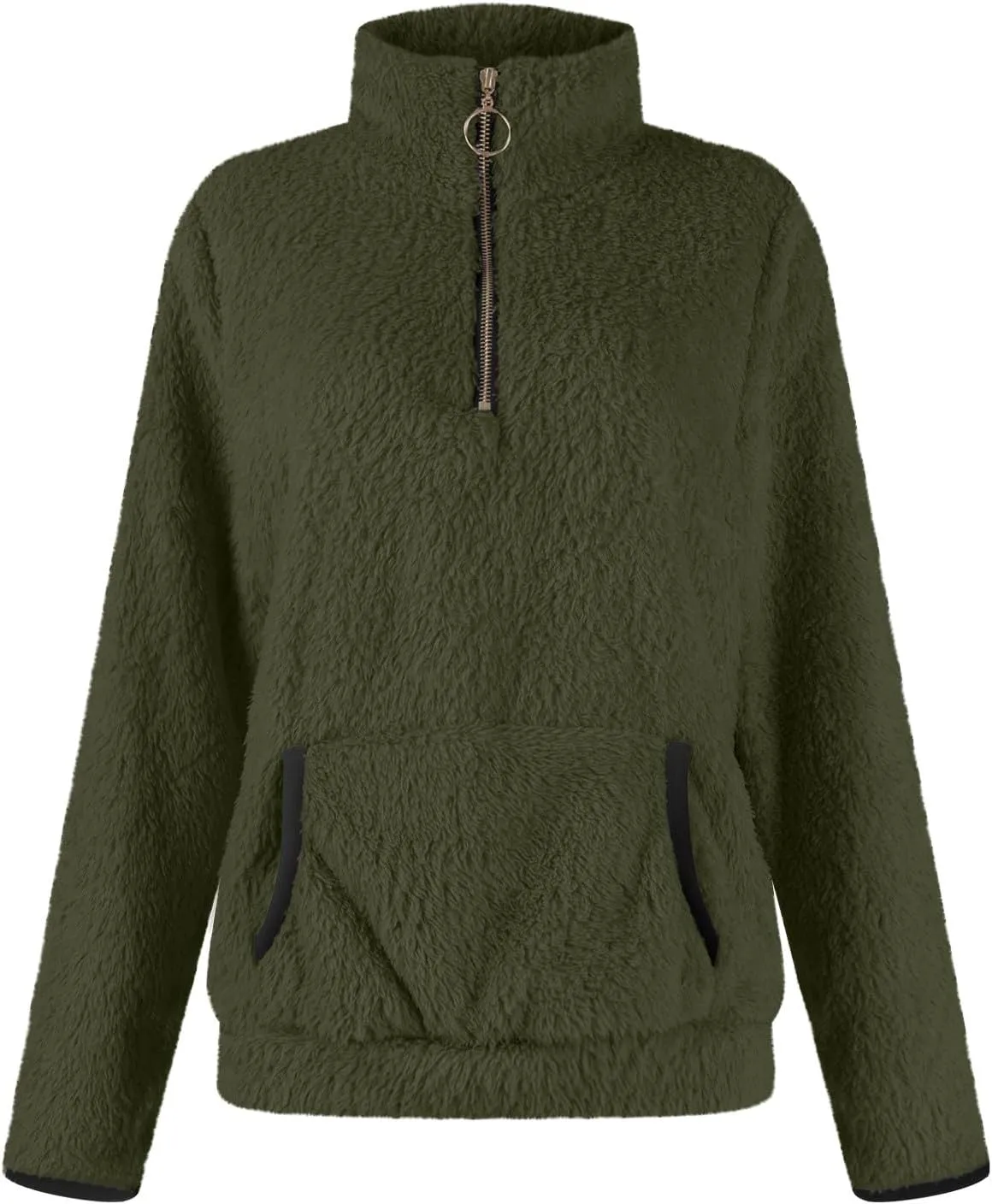 Women Sherpa Fleece Pullover Quarter Zip Long Sleeve Fluffy Soft Sweaters Jacket Plus Size Winter Coats with Pockets