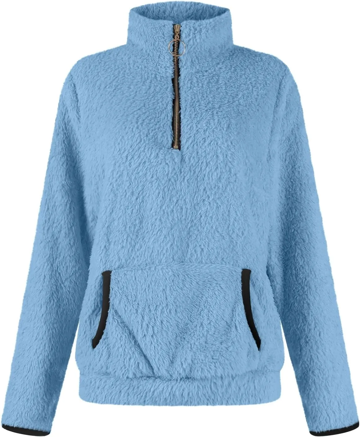 Women Sherpa Fleece Pullover Quarter Zip Long Sleeve Fluffy Soft Sweaters Jacket Plus Size Winter Coats with Pockets
