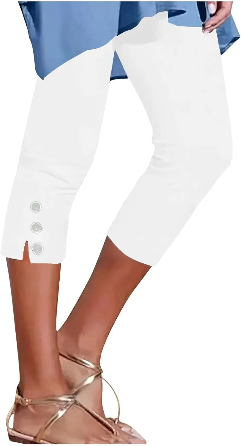 Womens Capris for Summer Dressy Cropped High Waist Yoga Pants Casual Stretchy Leggings Workout Compression Pants