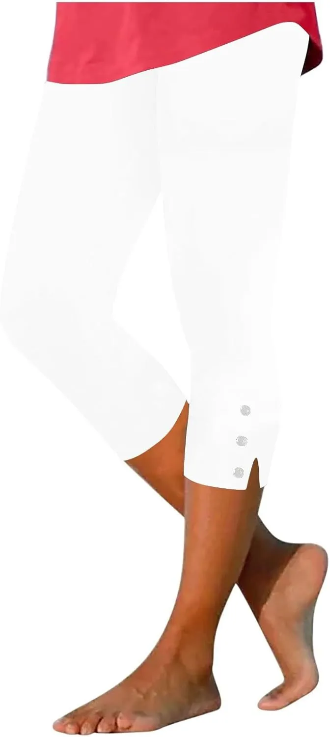 Womens Capris for Summer Dressy Cropped High Waist Yoga Pants Casual Stretchy Leggings Workout Compression Pants