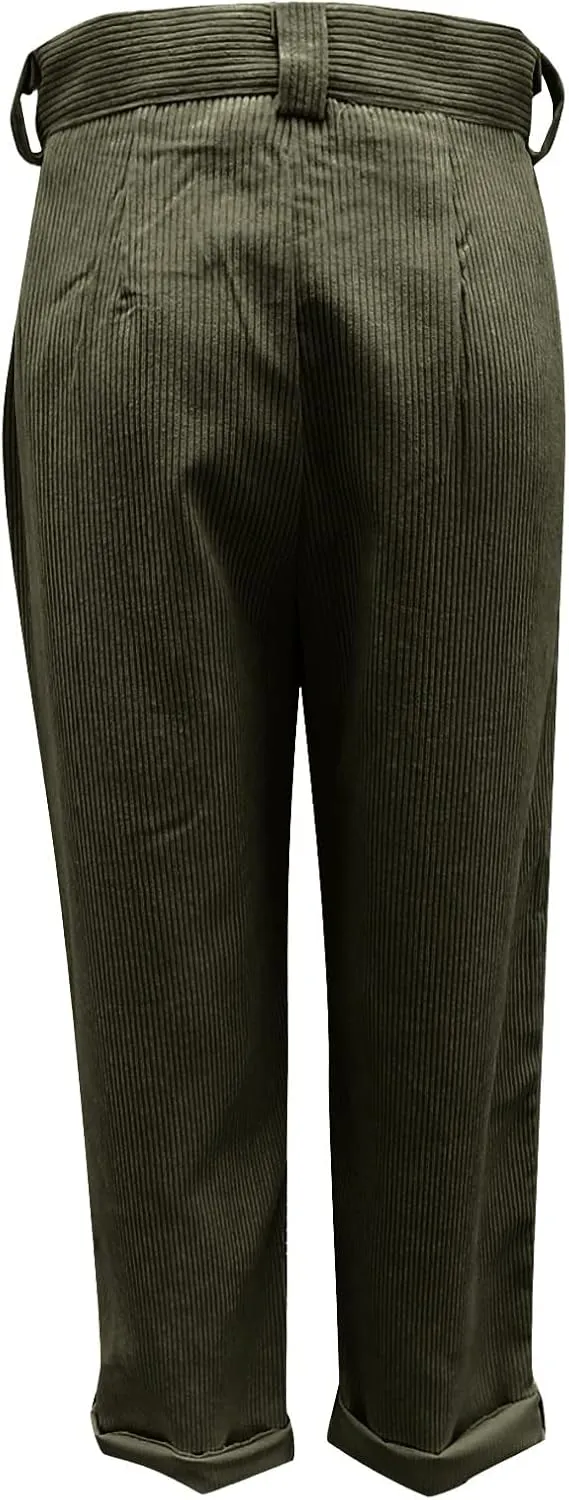 Womens Corduroy Pants Casual Button High Waisted Pants Stretchy Straight Leg Pants Wide Leg Lounge Pants with Pockets