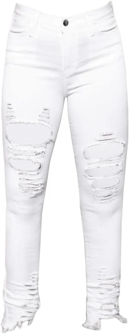 Womens High Waist Ripped Jeans Distressed Ripped Butt Lifting Skinny Jeans Skinny Stretch Knee Denim Leggings Pants