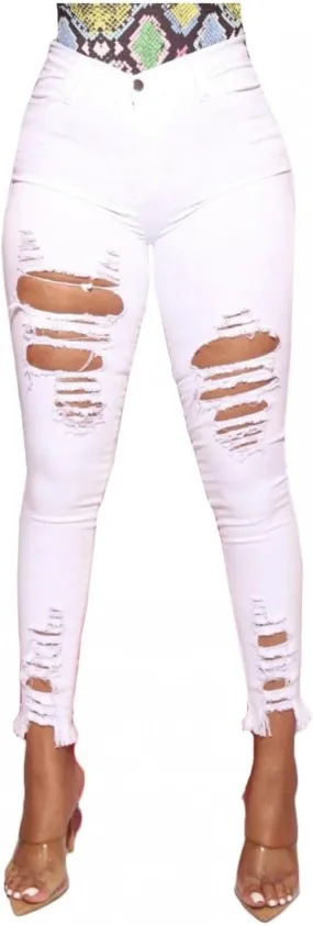 Womens High Waist Ripped Jeans Distressed Ripped Butt Lifting Skinny Jeans Skinny Stretch Knee Denim Leggings Pants