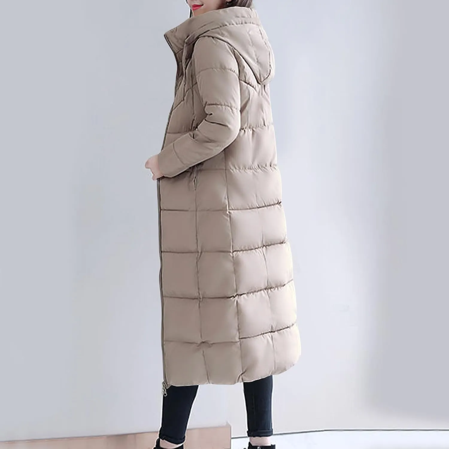Women's Hooded Thickened Jakcets for Winter Long Down Zipper Jacket Maxi Down Parka Puffer Coat with Hooded