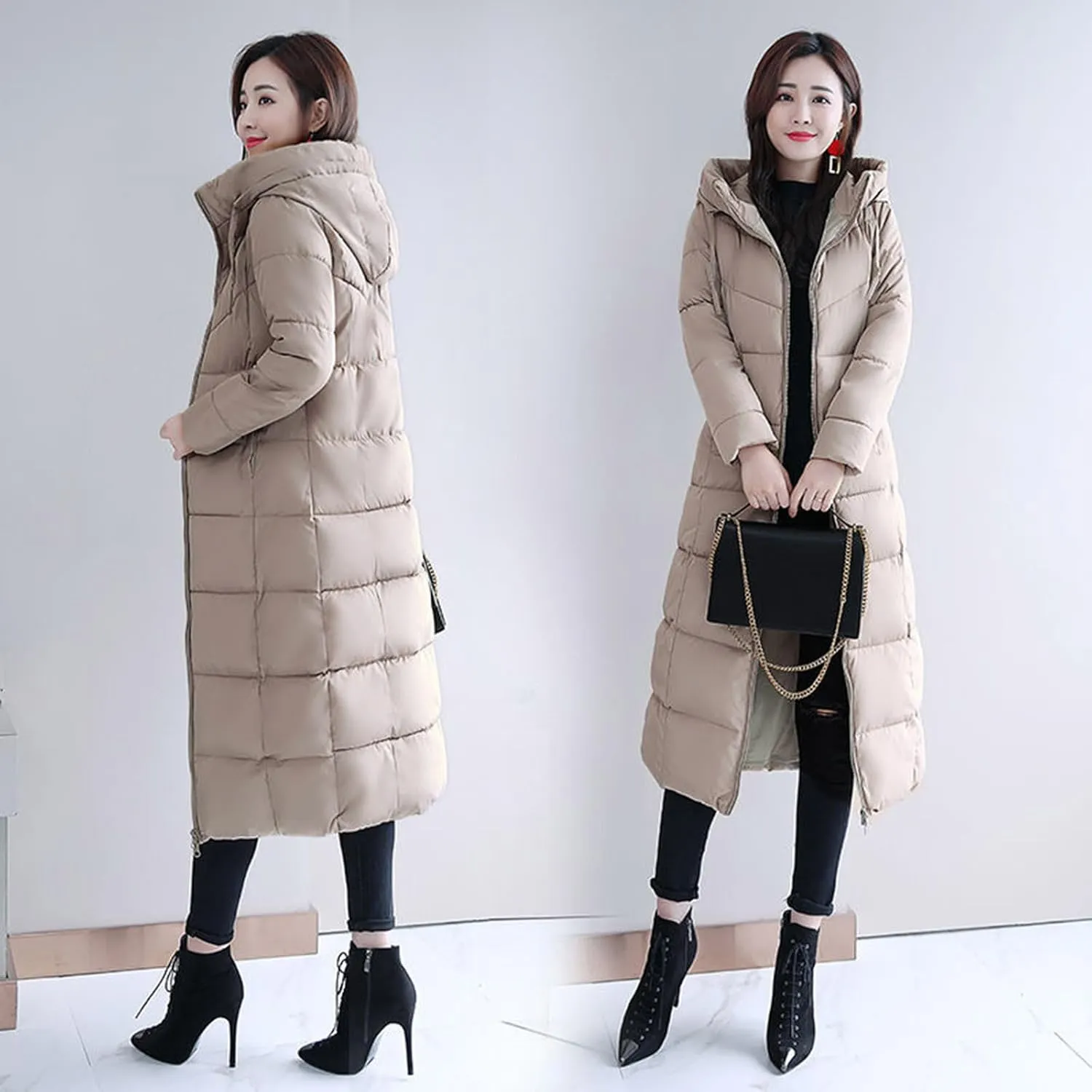 Women's Hooded Thickened Jakcets for Winter Long Down Zipper Jacket Maxi Down Parka Puffer Coat with Hooded