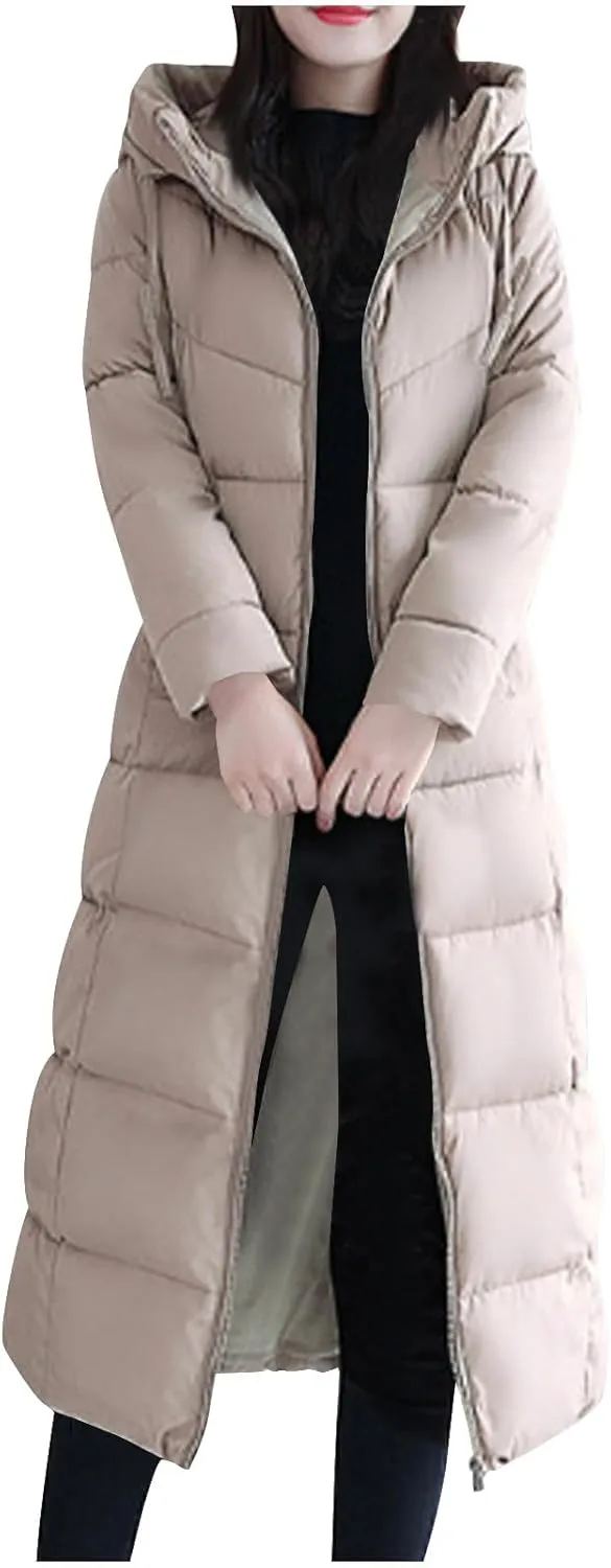 Women's Hooded Thickened Jakcets for Winter Long Down Zipper Jacket Maxi Down Parka Puffer Coat with Hooded