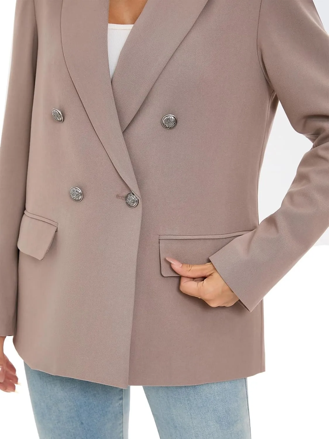 Women's Oversized Blazer Jacket Double-Breasted Suit with Pockets Long Sleeve Outfit for Business Work Office Casual