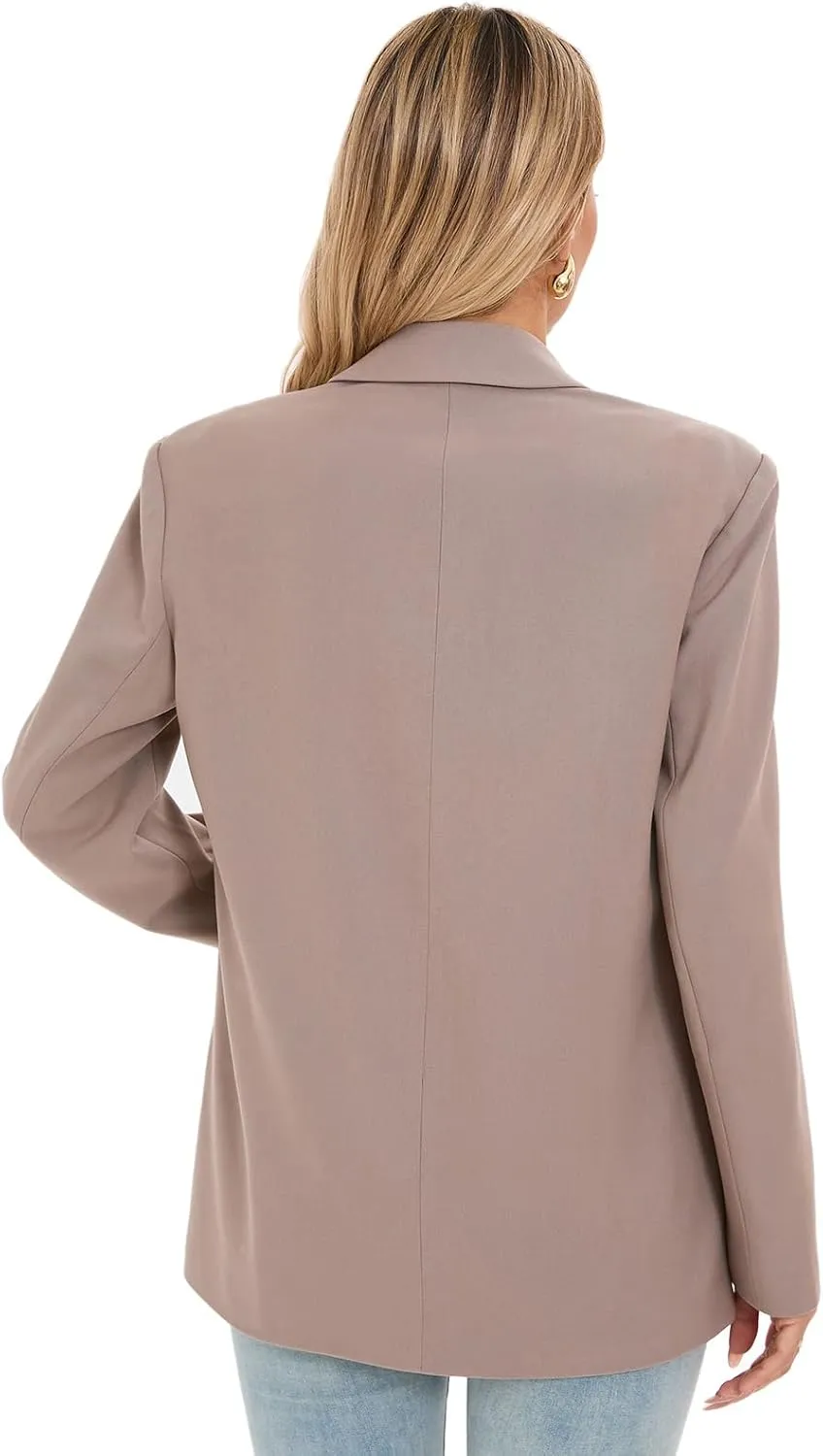 Women's Oversized Blazer Jacket Double-Breasted Suit with Pockets Long Sleeve Outfit for Business Work Office Casual