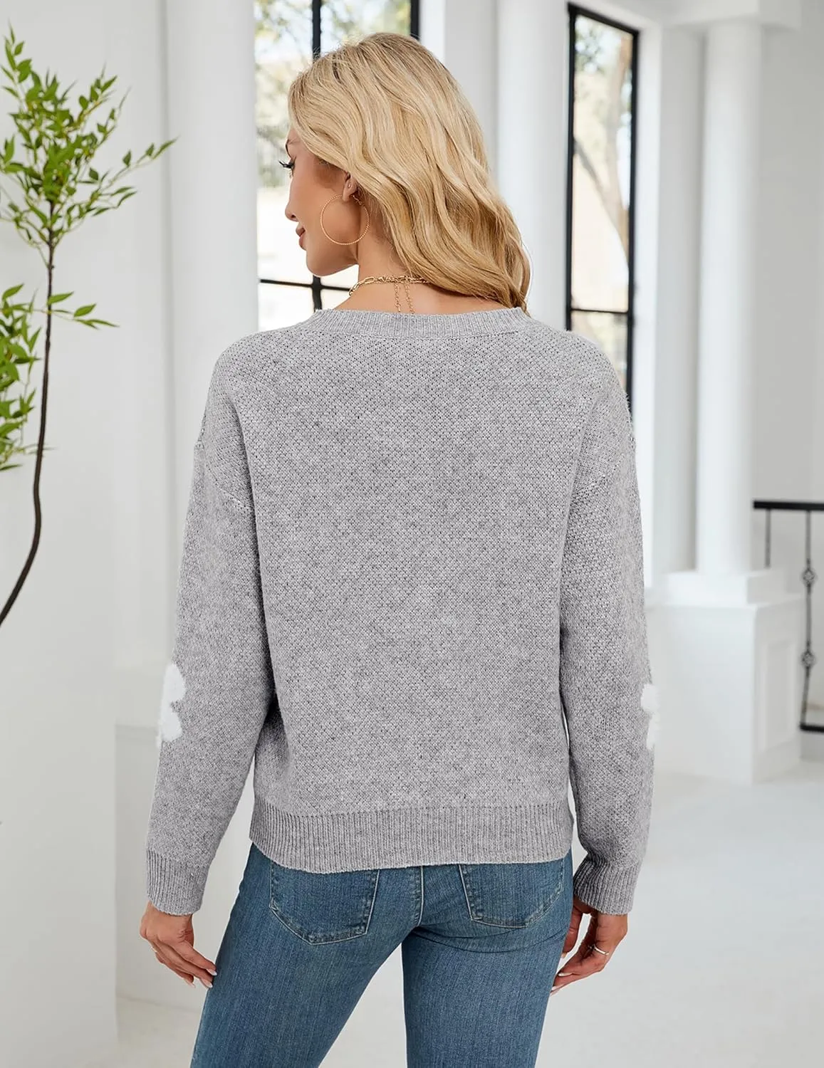 Womens Oversized Cute Fluffy Flower Sweater Spring 2025 Trendy Outfits Crew Neck Knit Pullover Top