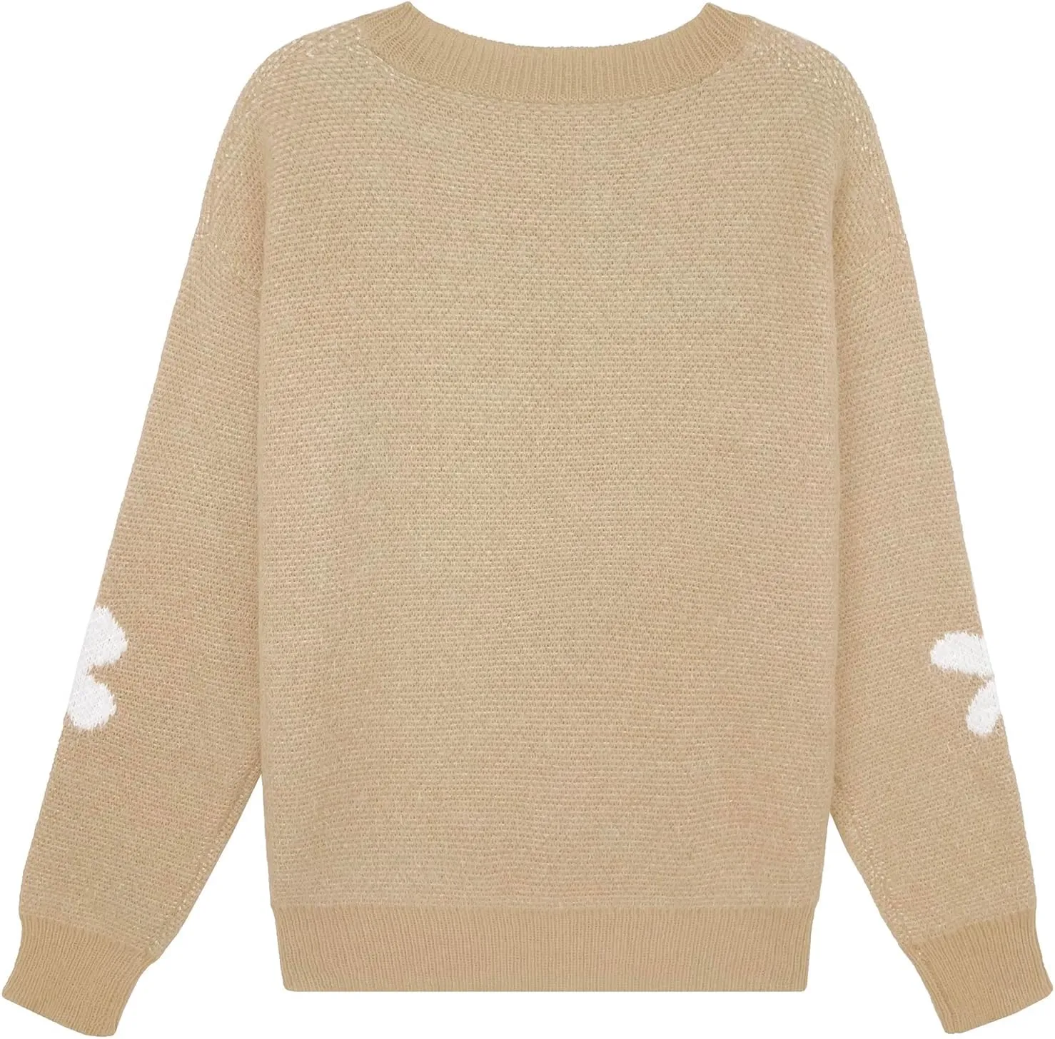 Womens Oversized Cute Fluffy Flower Sweater Spring 2025 Trendy Outfits Crew Neck Knit Pullover Top