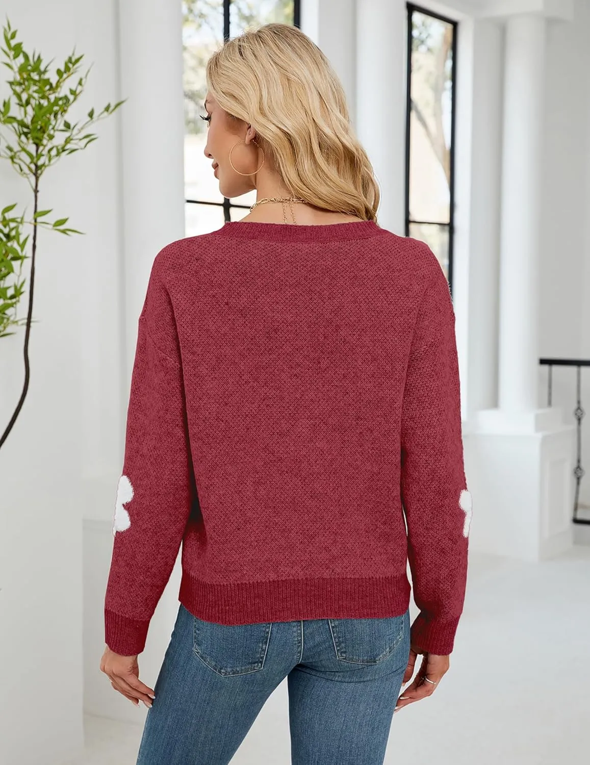 Womens Oversized Cute Fluffy Flower Sweater Spring 2025 Trendy Outfits Crew Neck Knit Pullover Top